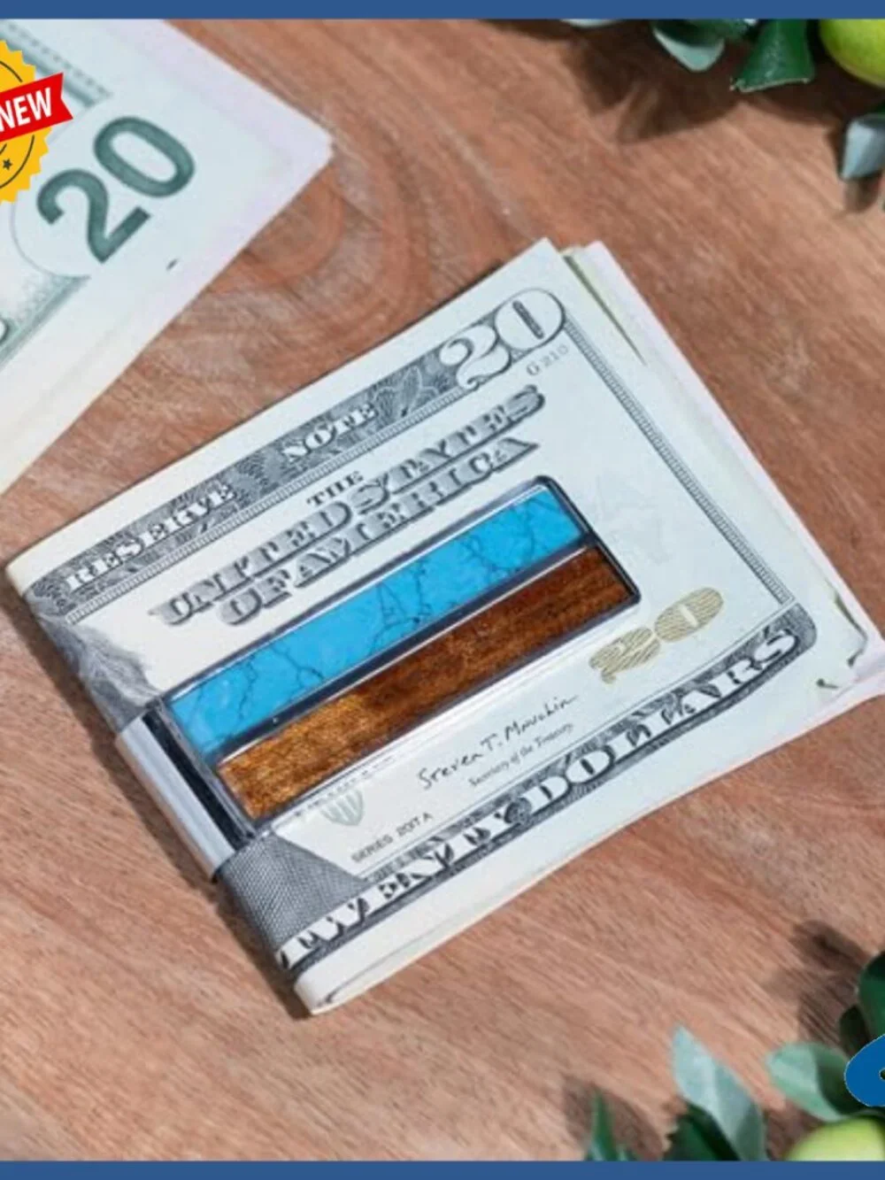 Men's Koa Wood Money Clip Stainless Steel Slim Wallet Alternative